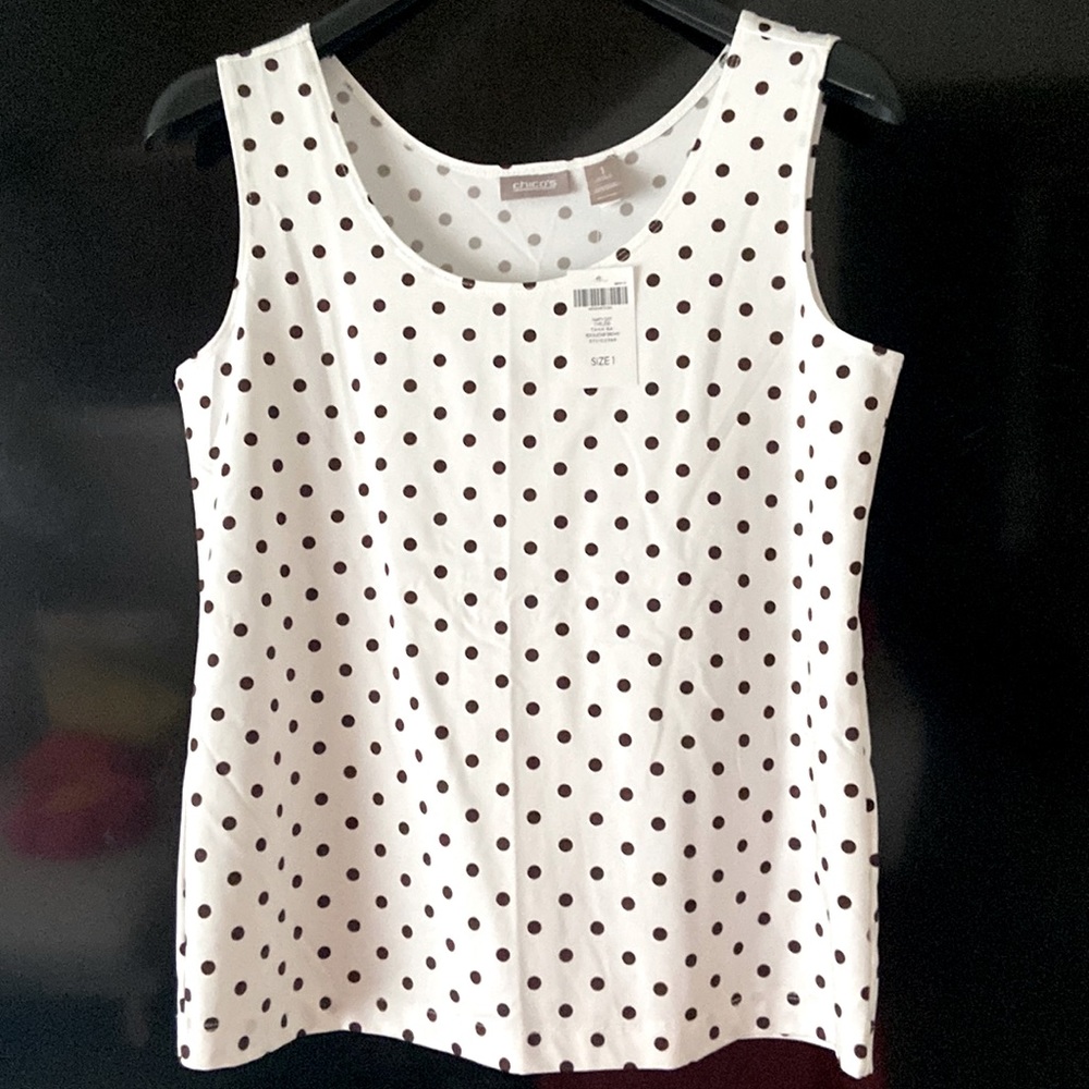 CHICO’S WHITE BLACK POLKA DOT SLEEVELESS TOP